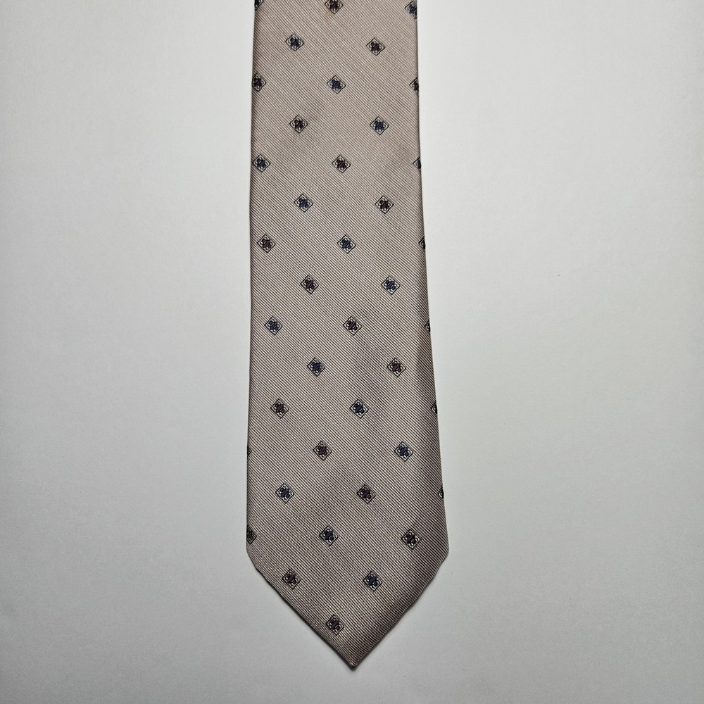 Don Loper Beverly Hills Mens Geometric Diamond Pattern Necktie Taupe Polyester‎